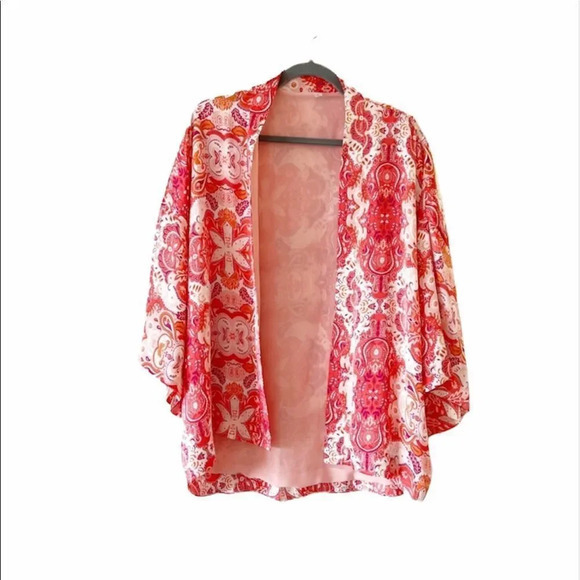 Violet + Claire Kimono Robe Floral Paisley Pink Size Medium Pink‎ Orange White - Picture 1 of 6